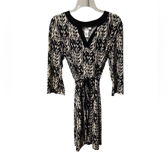 Emma & Michele Dresses | Emma & Michele- Geometric V-Neck Dress-Women's Size: Large-Color: Black/Tan | Color: Black/Tan | Size: L | Pm-94837936's